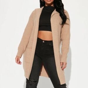 JFNR Hideaway Ribbed Knit Open‎ Front Cardigan Tan M Nwt